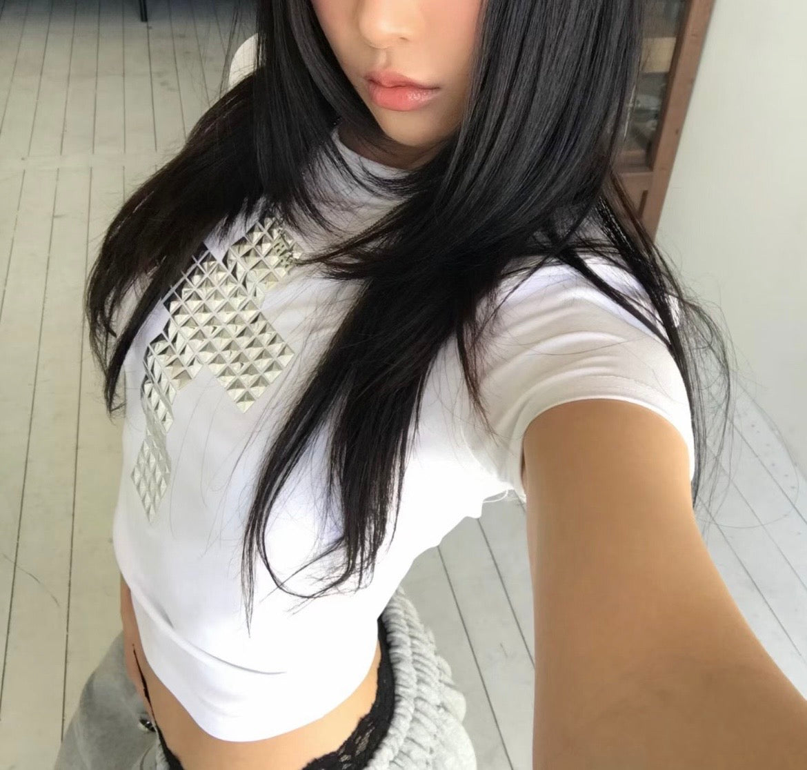 Rhinestone square crop top✝️