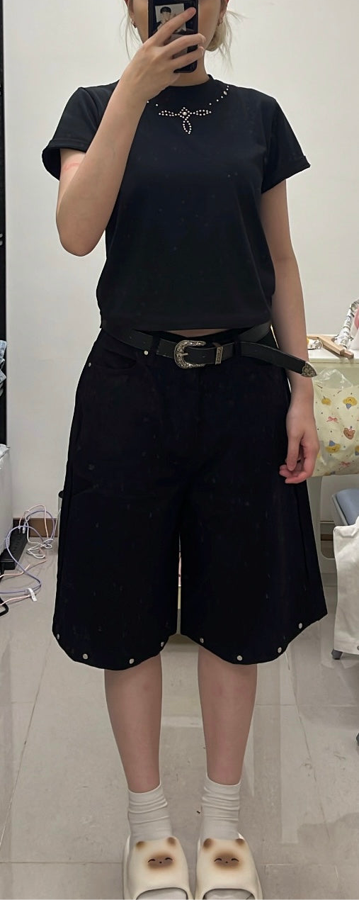 Studded black and white shorts🖤