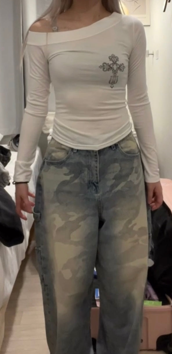 Cross fitted off-shoulder top