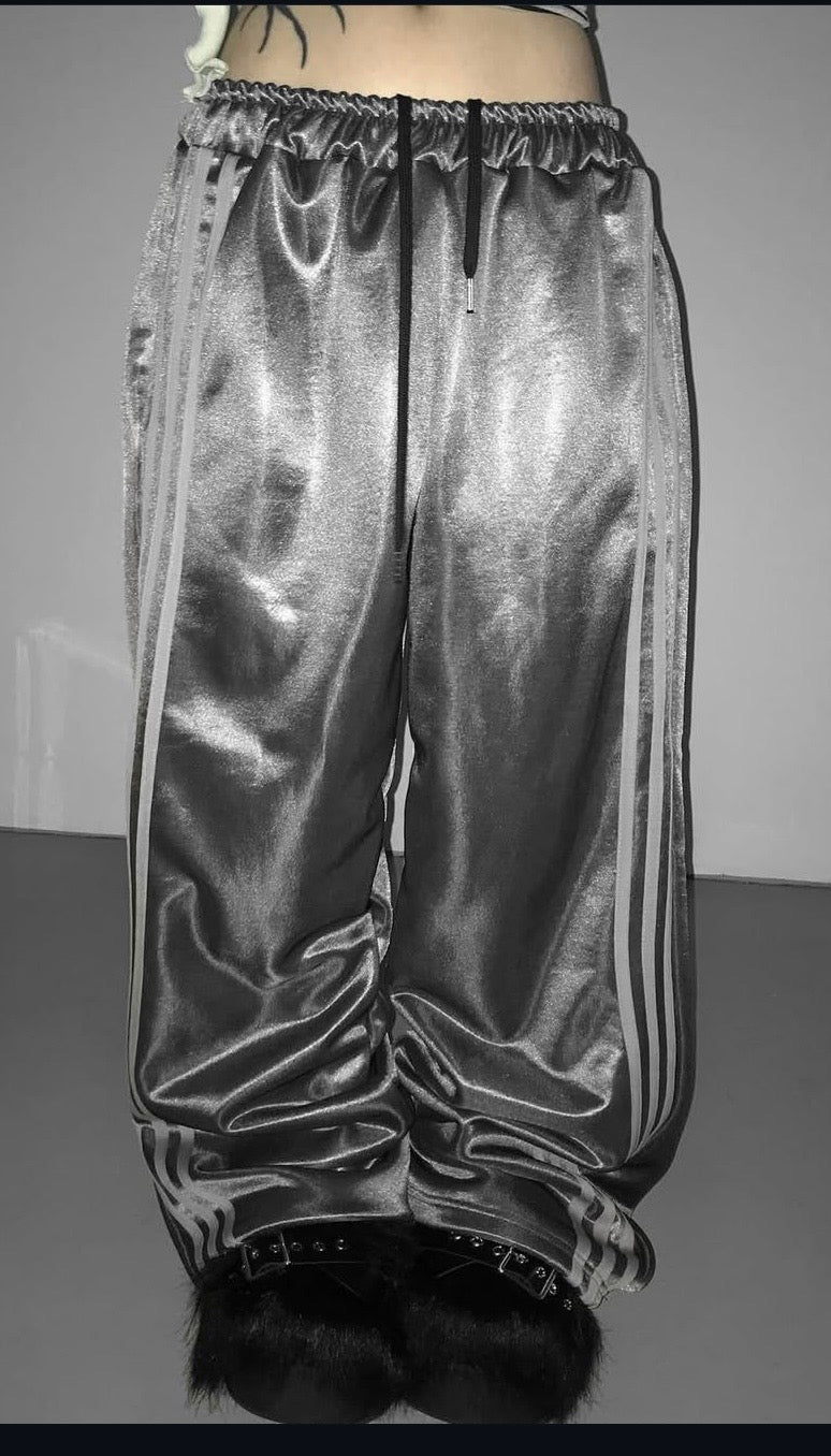 Glossy satin track pants