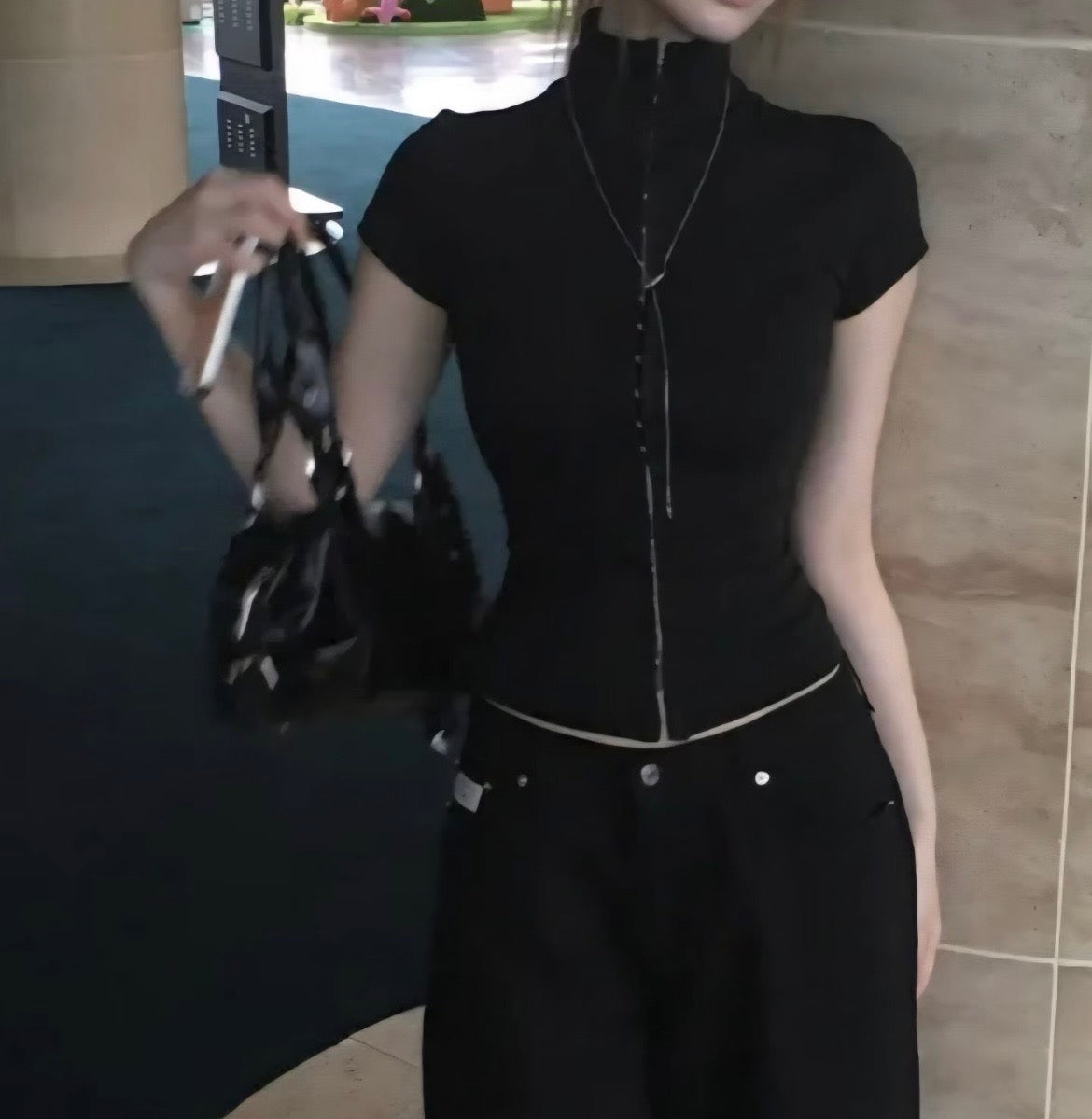 Vintage high-neck top with buttons
