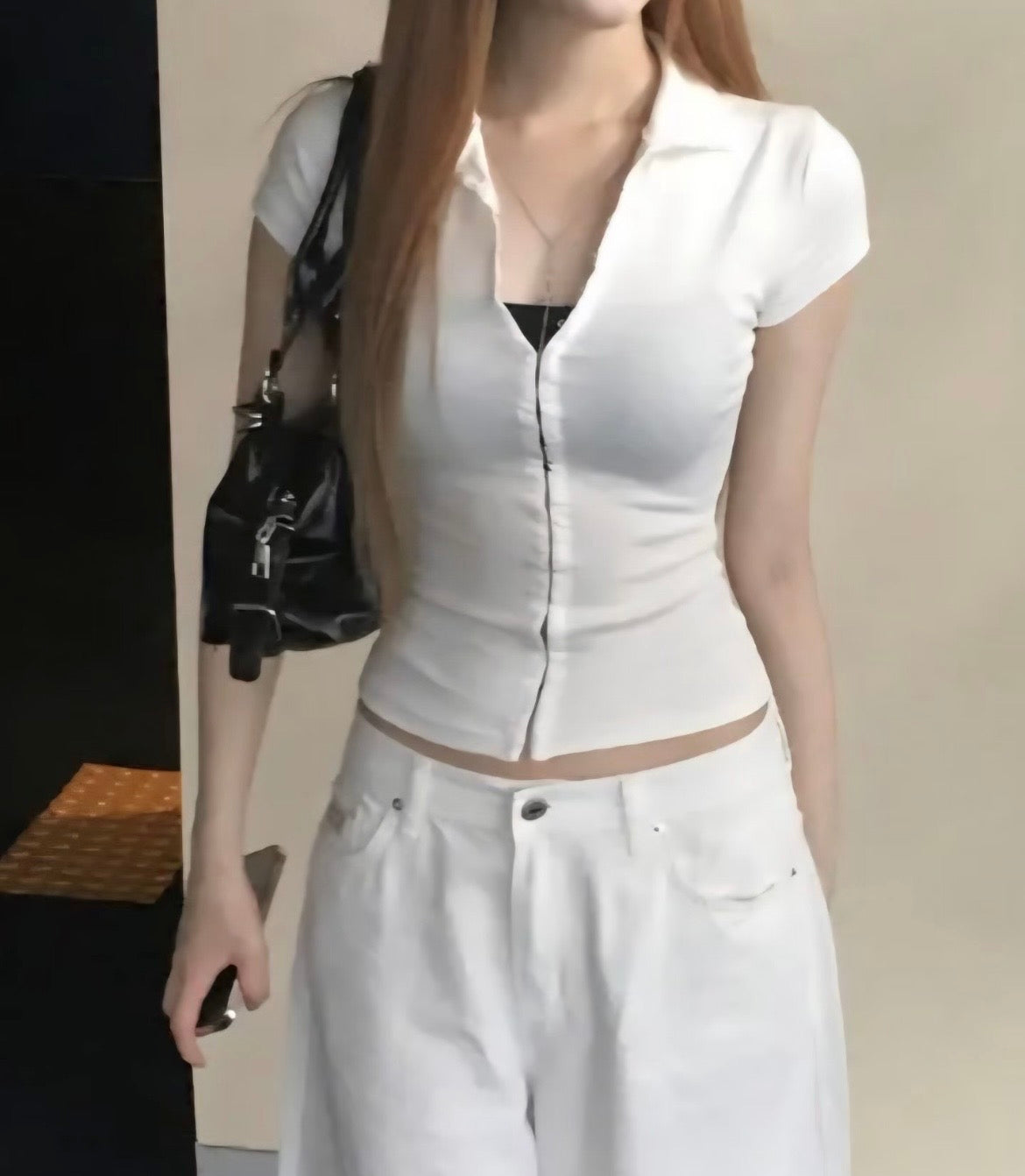 Vintage high-neck top with buttons