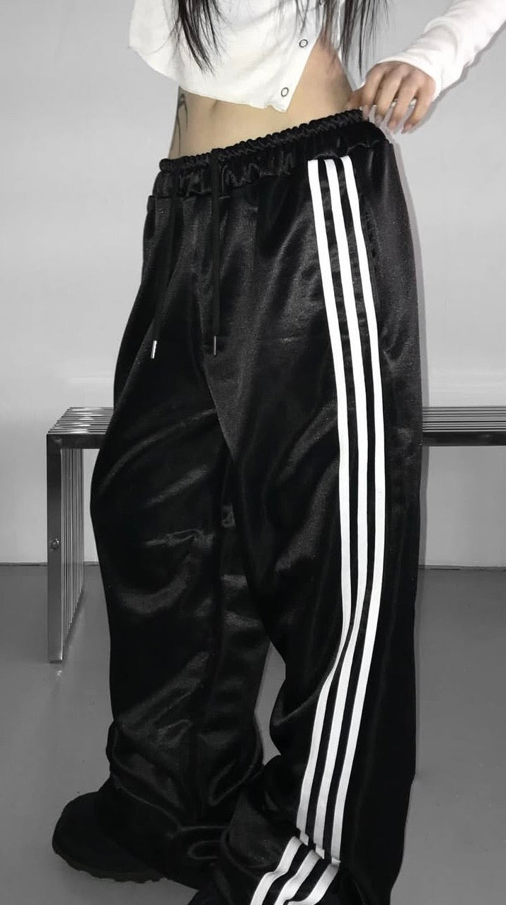 Glossy satin track pants