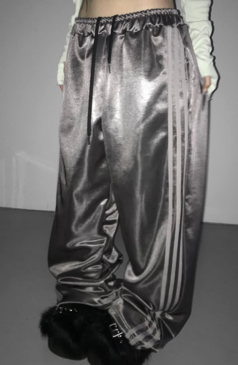 Glossy satin track pants
