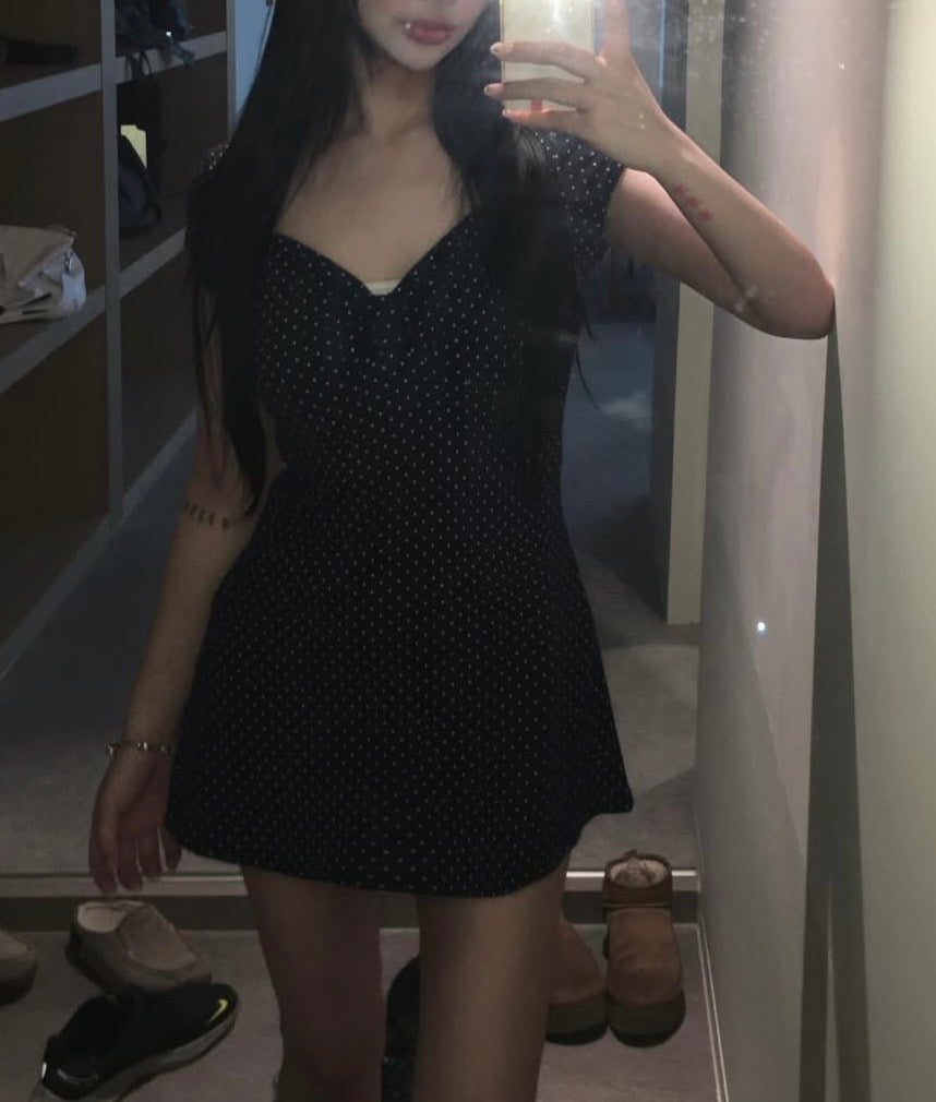 Navy polka dot v-neck mini dress