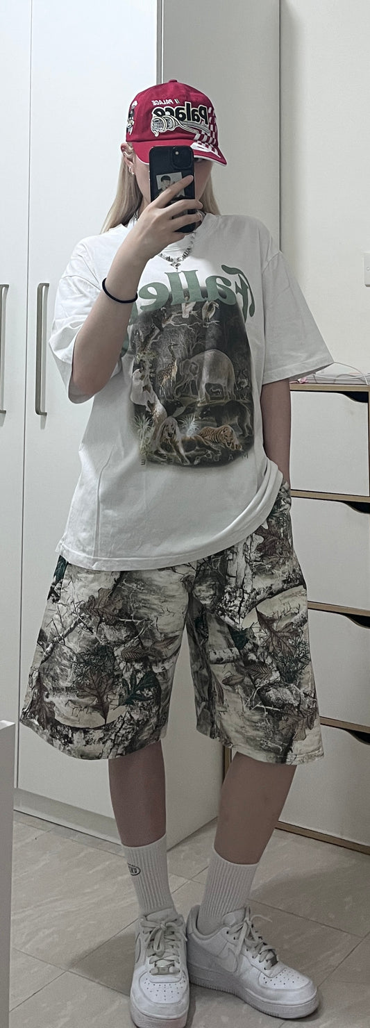 Branch camouflage denim shorts🪾