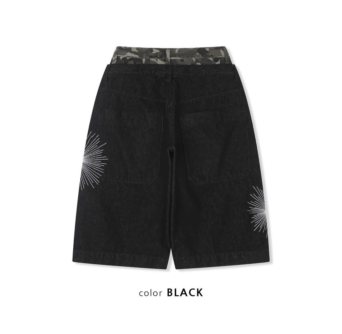 Camouflage lining firework denim shorts