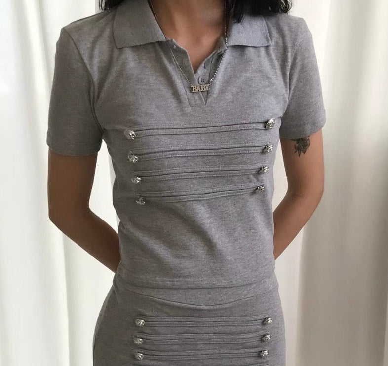 Napoleonic button mini skort set(灰色裙褲）