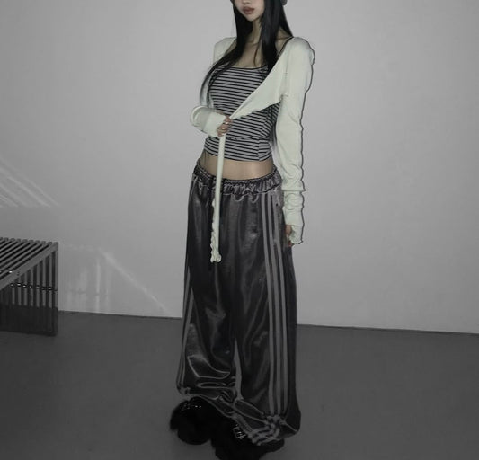 Glossy satin track pants