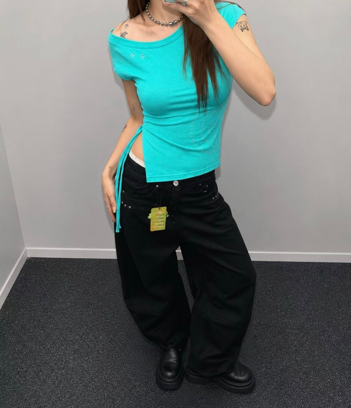 Rhinestone stud embellished fitted top