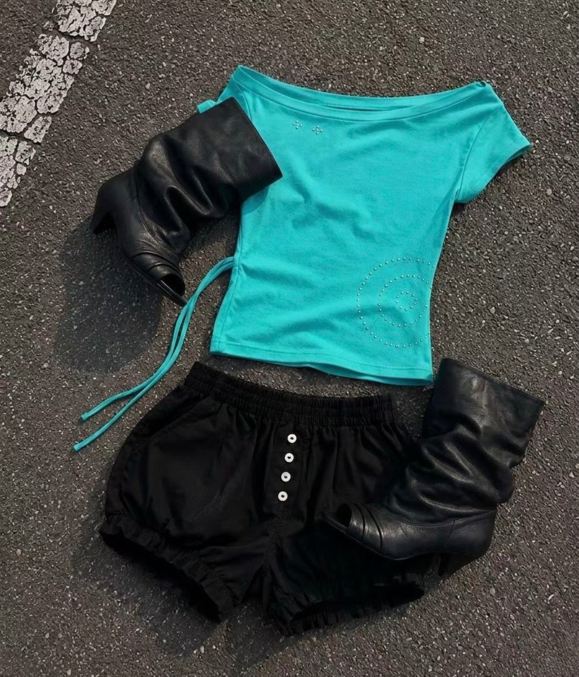 Rhinestone stud embellished fitted top