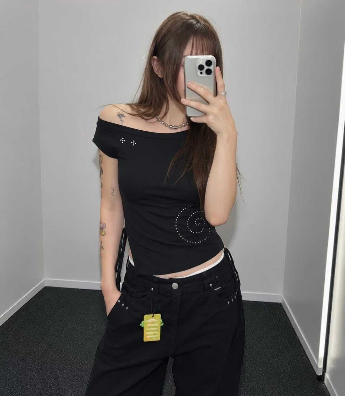 Rhinestone stud embellished fitted top