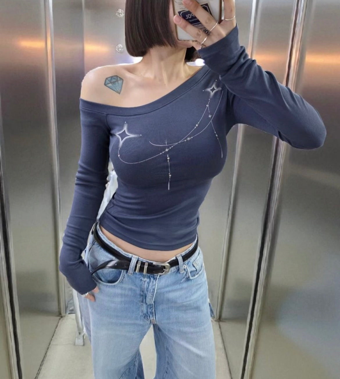Celestial glow off-shoulder top