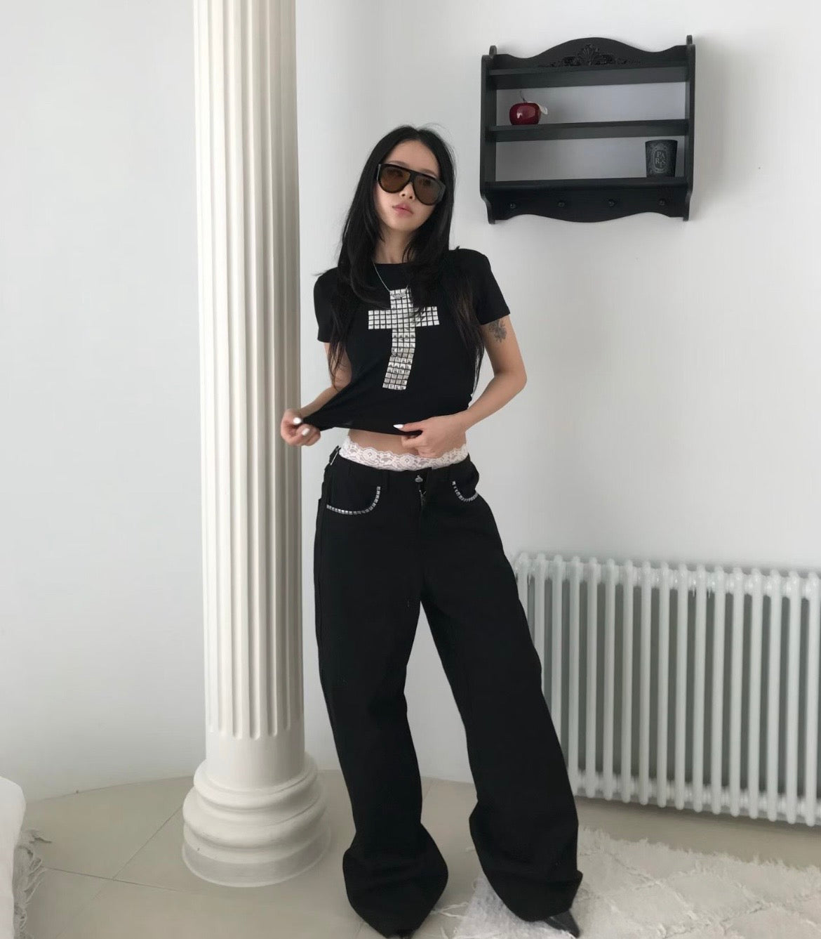 Rhinestone square crop top✝️