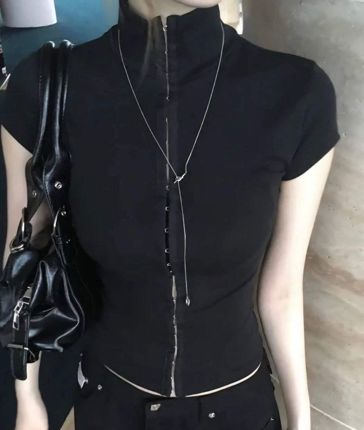 Vintage high-neck top with buttons