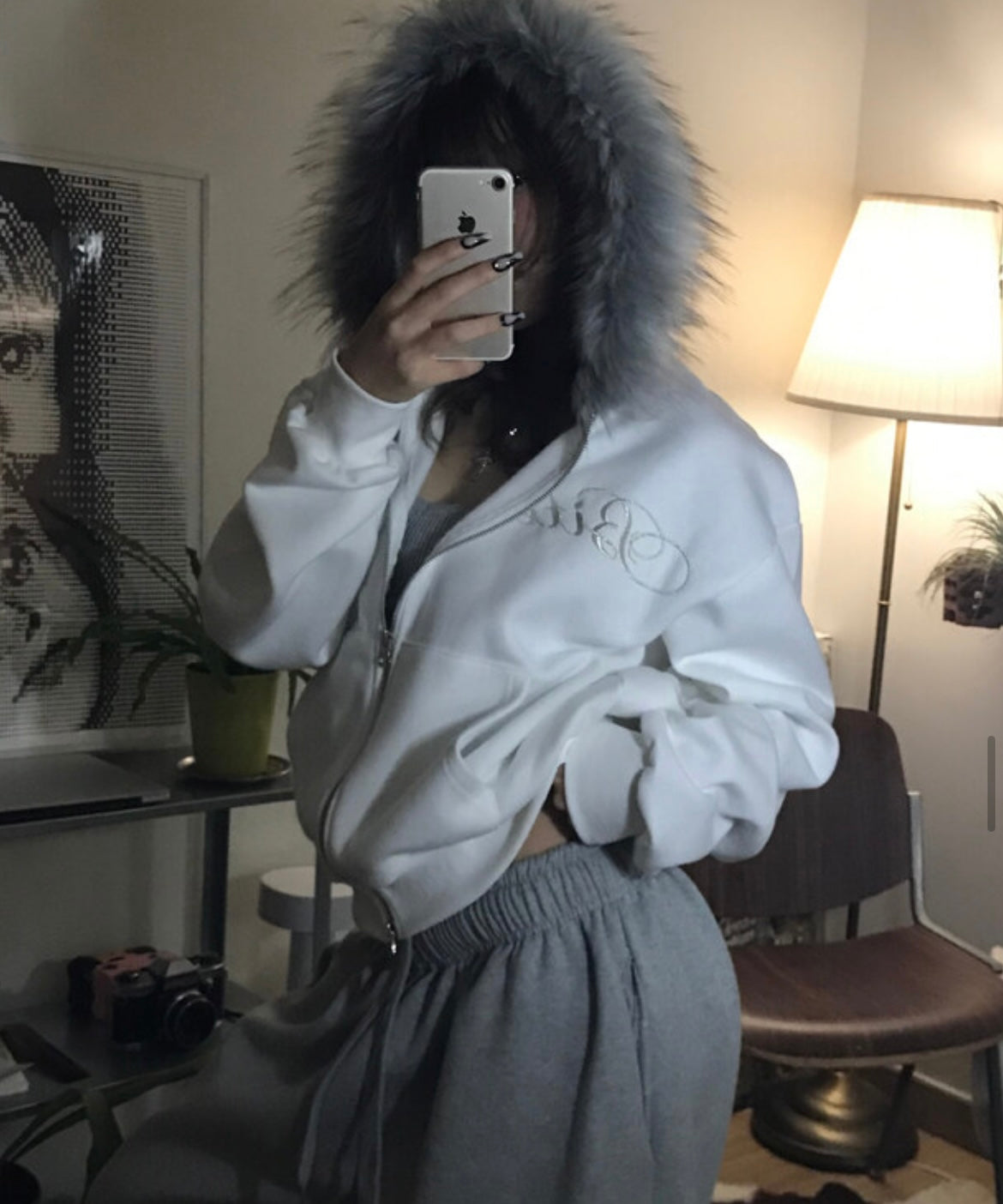 Bite me fur hood zip-up