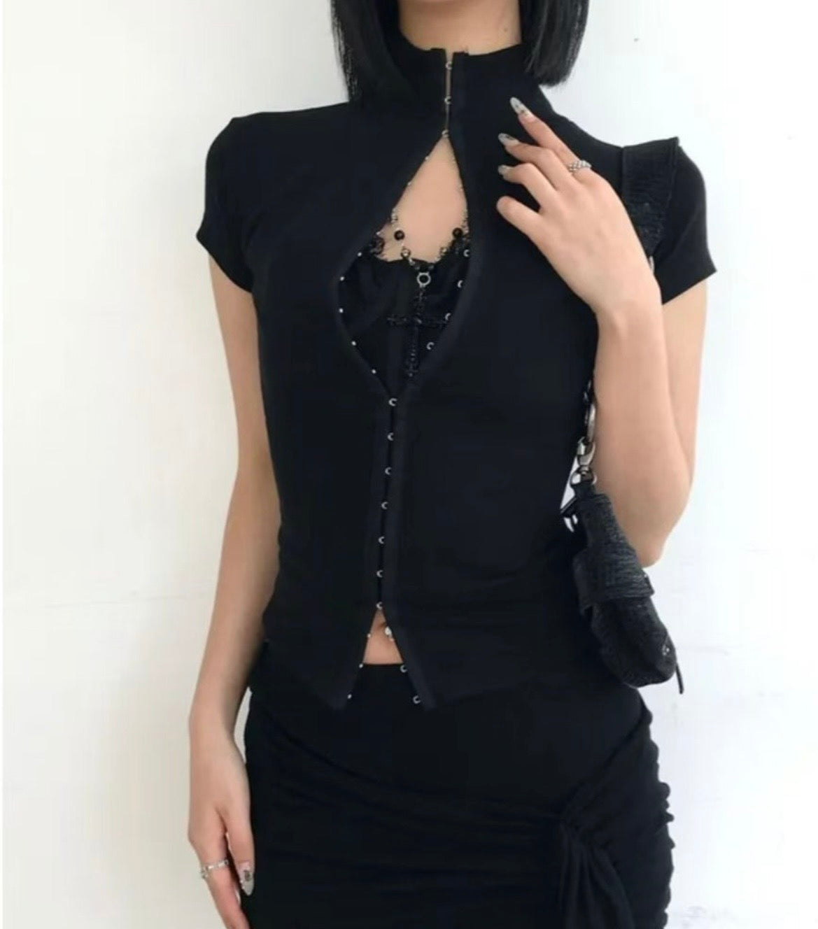 Vintage high-neck top with buttons