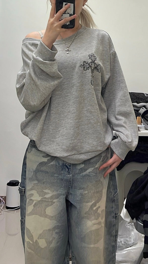 Crossed paths off-shoulder hoodie✝️