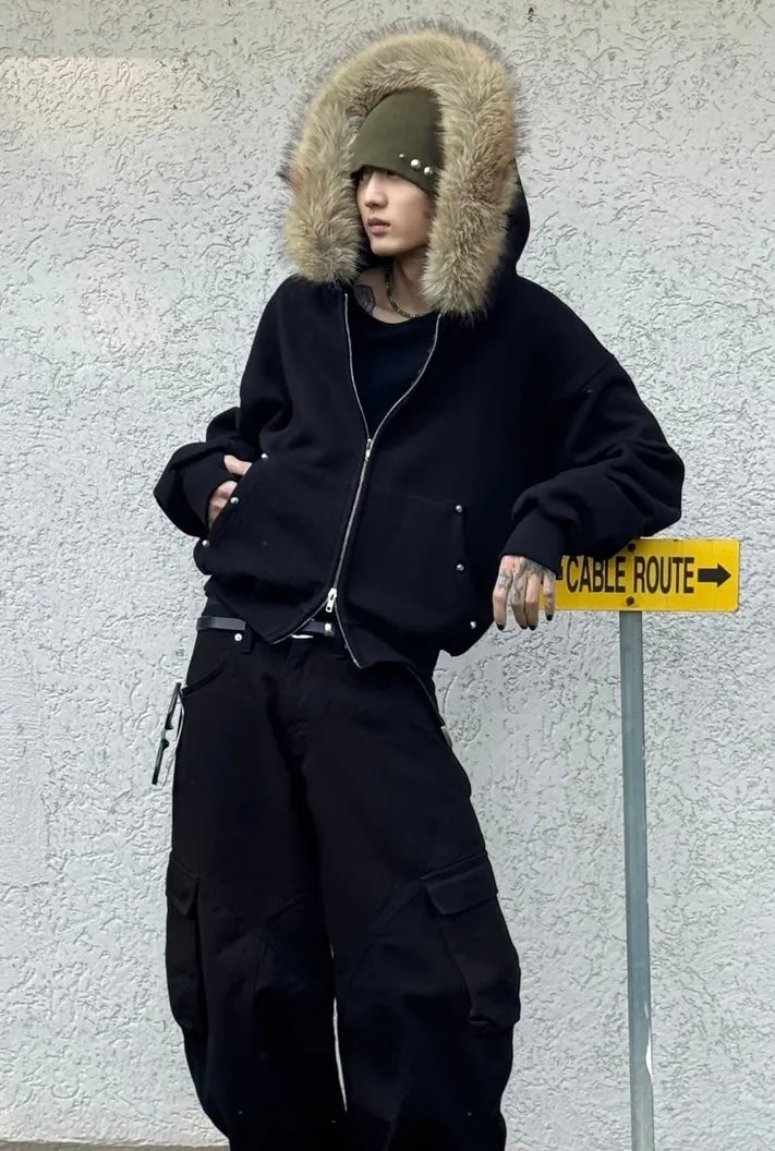 Studded fur jacket🐈‍⬛