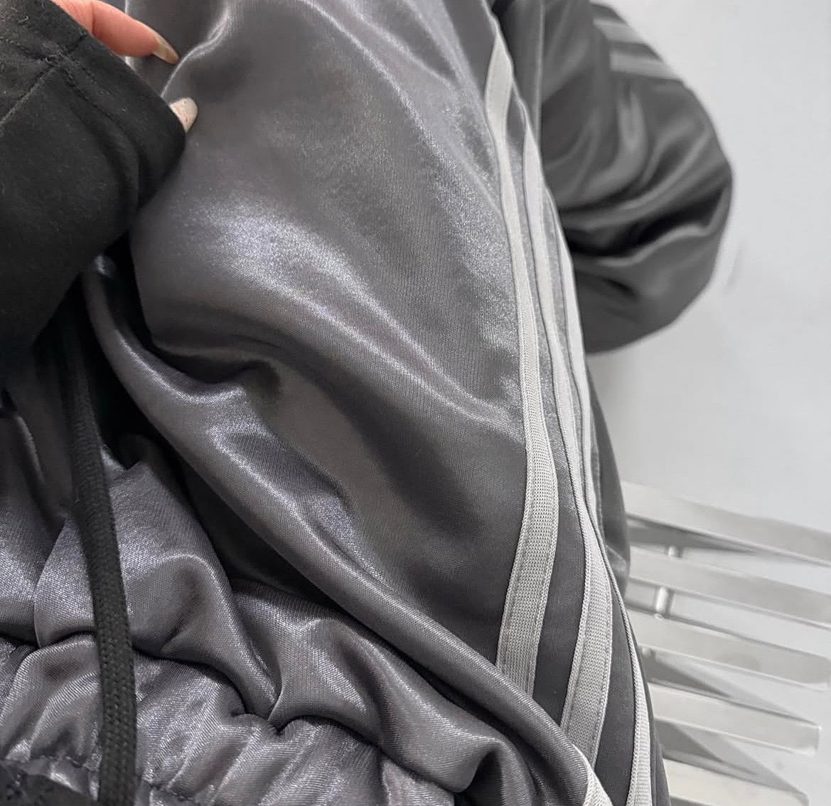 Glossy satin track pants