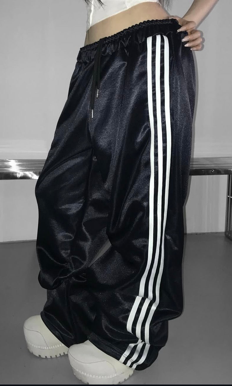 Glossy satin track pants