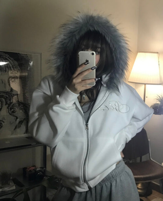 Bite me fur hood zip-up