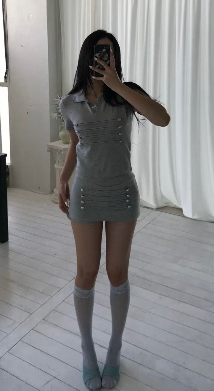 Napoleonic button mini skort set(灰色裙褲）