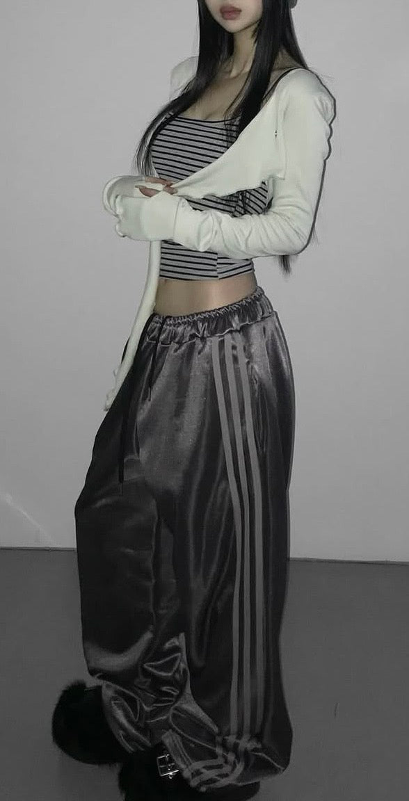 Glossy satin track pants