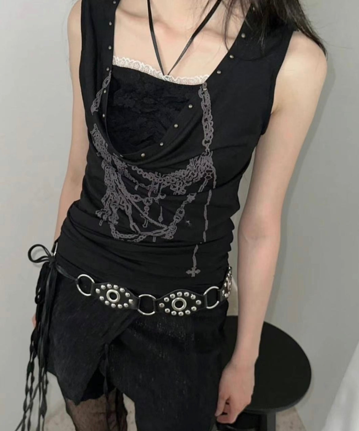 Chain ribbon sleeveless top🎀