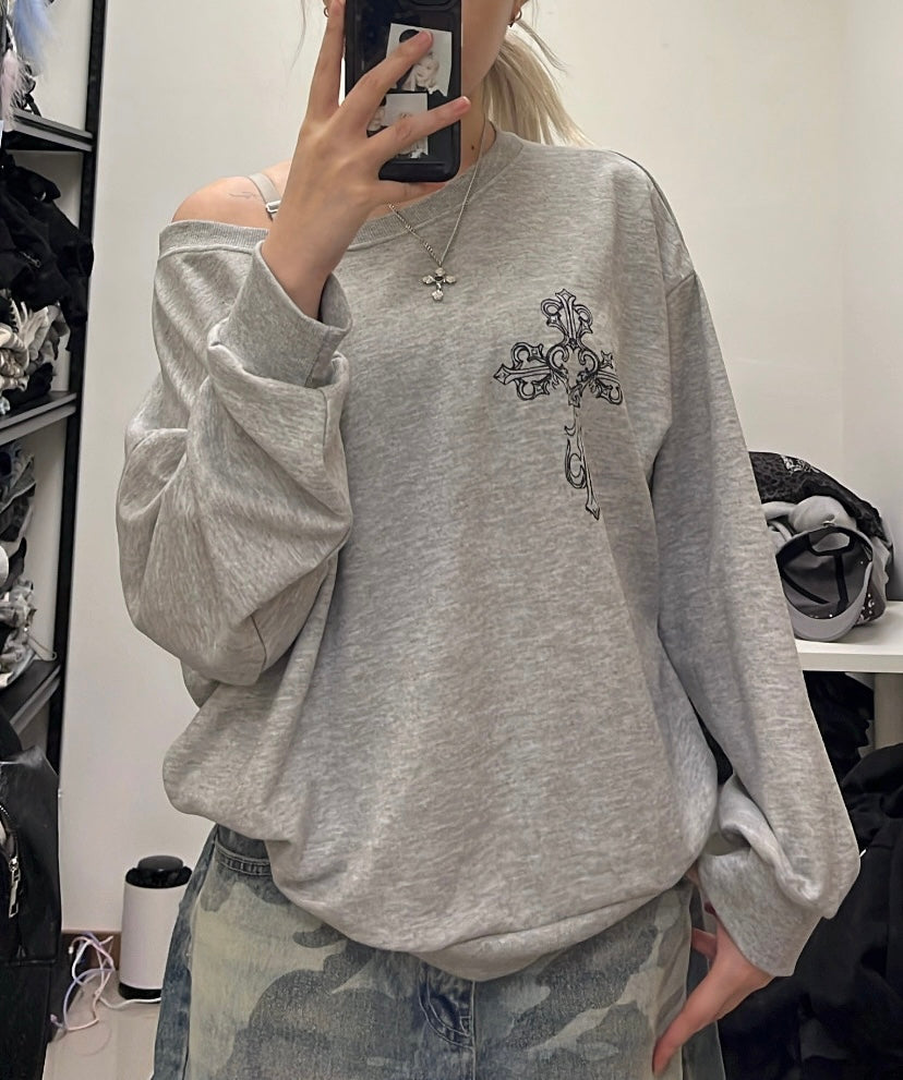 Crossed paths off-shoulder hoodie✝️