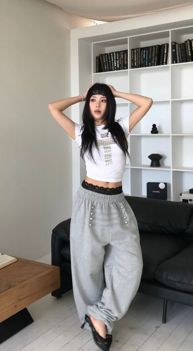 Rhinestone square crop top✝️