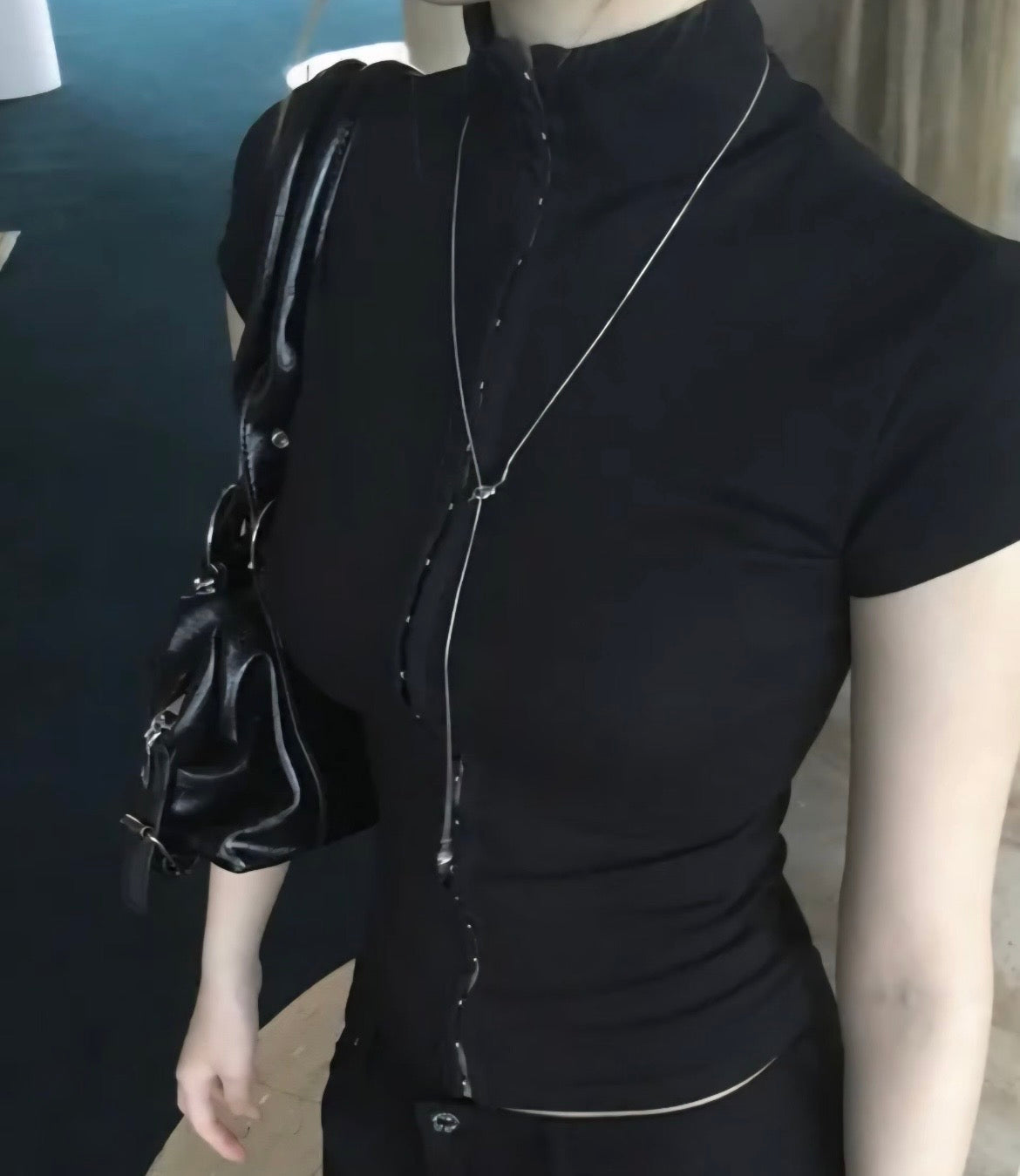Vintage high-neck top with buttons