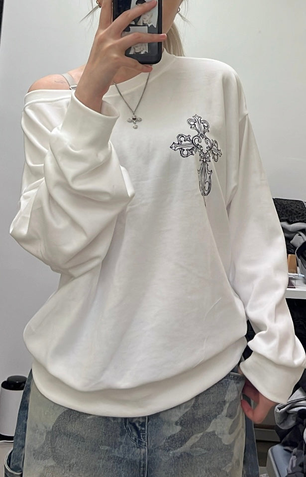 Crossed paths off-shoulder hoodie✝️