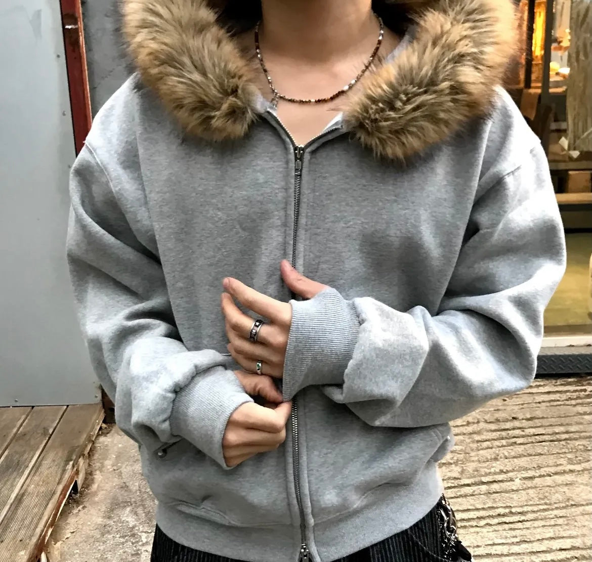 Studded fur jacket🐈‍⬛