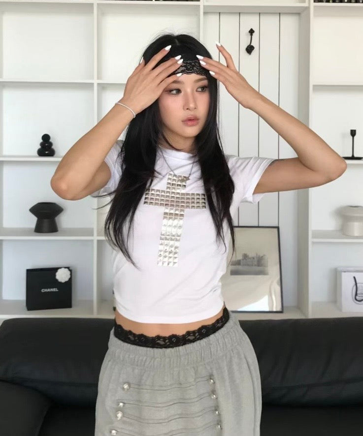 Rhinestone square crop top✝️