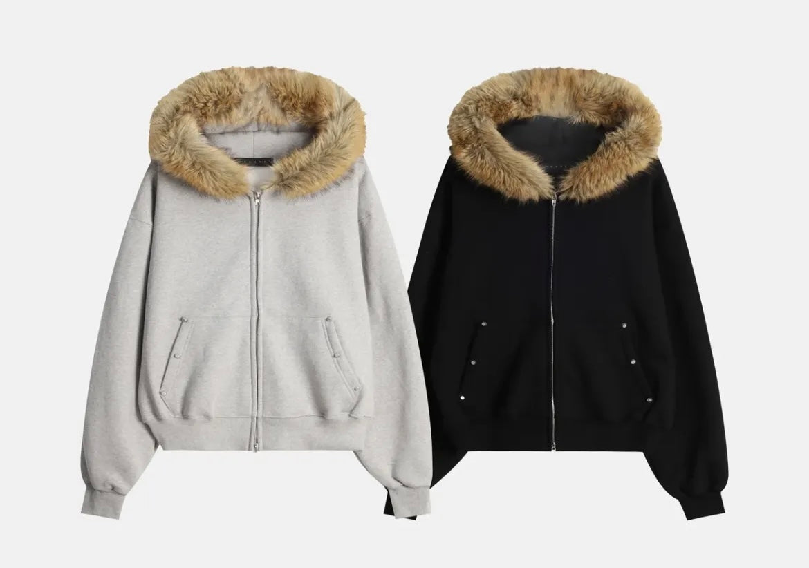 Studded fur jacket🐈‍⬛