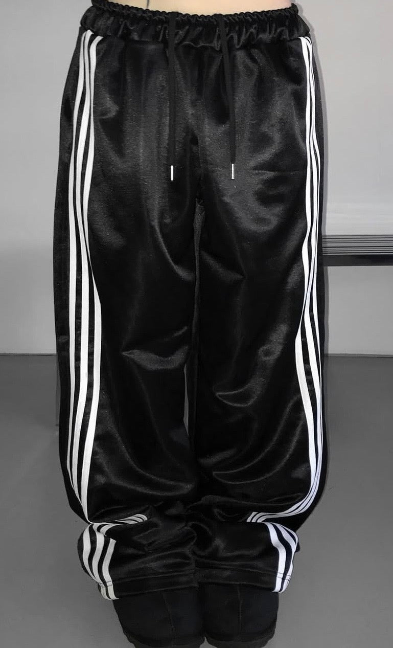 Glossy satin track pants