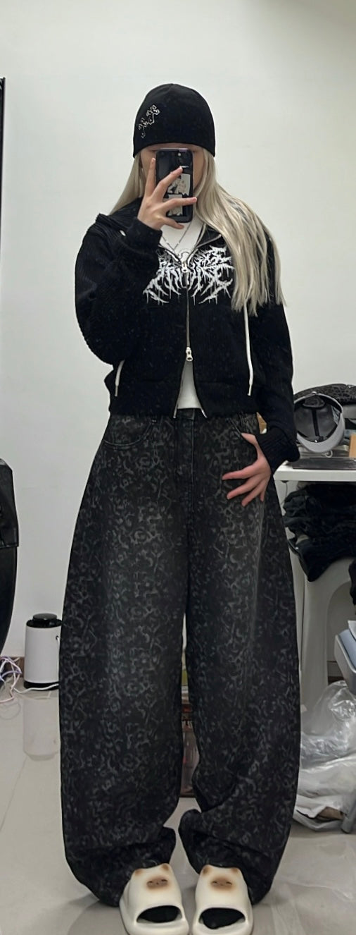 Black leopard print wide-leg pants🖤