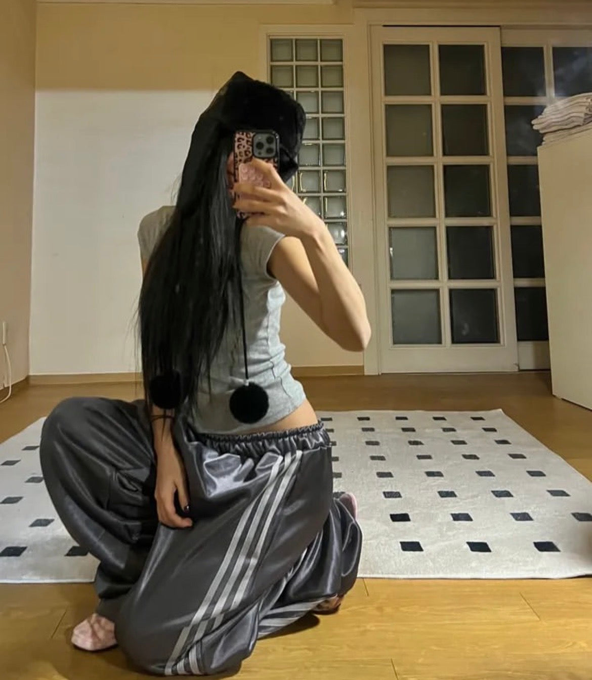 Glossy satin track pants