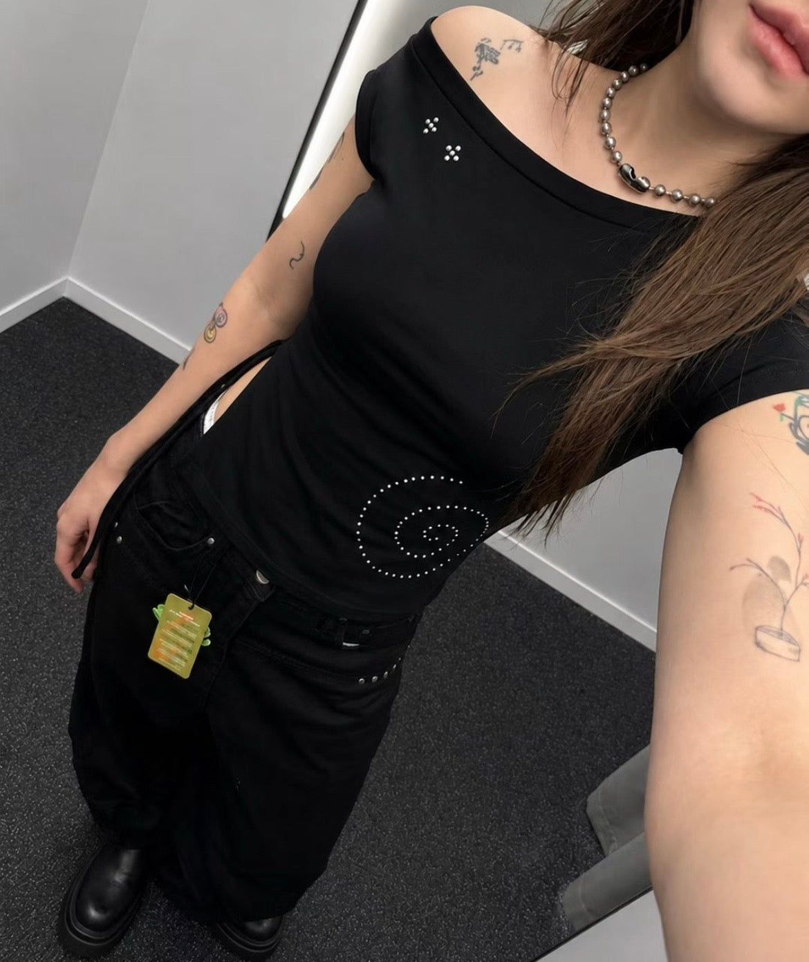 Rhinestone stud embellished fitted top
