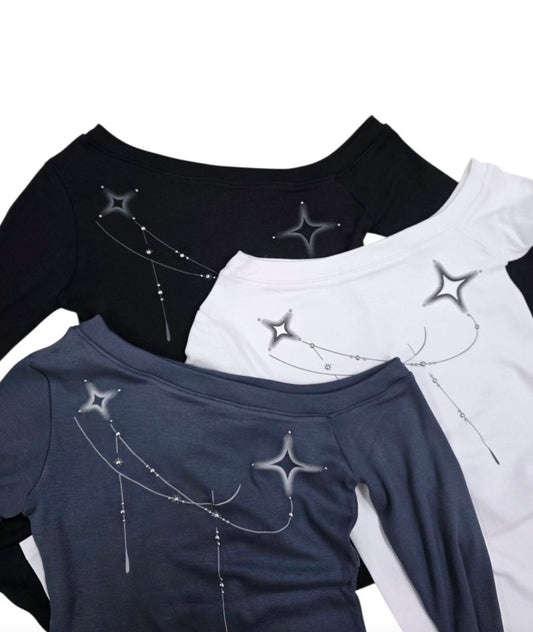 Celestial glow off-shoulder top