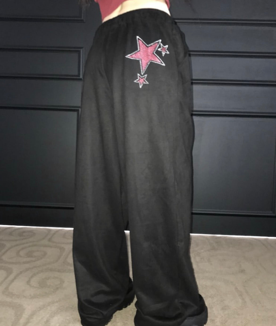 Cross charm suede-effect drawstring pants