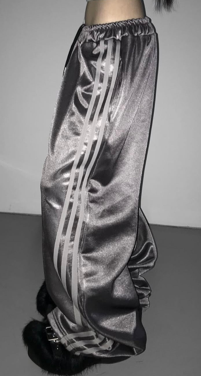 Glossy satin track pants