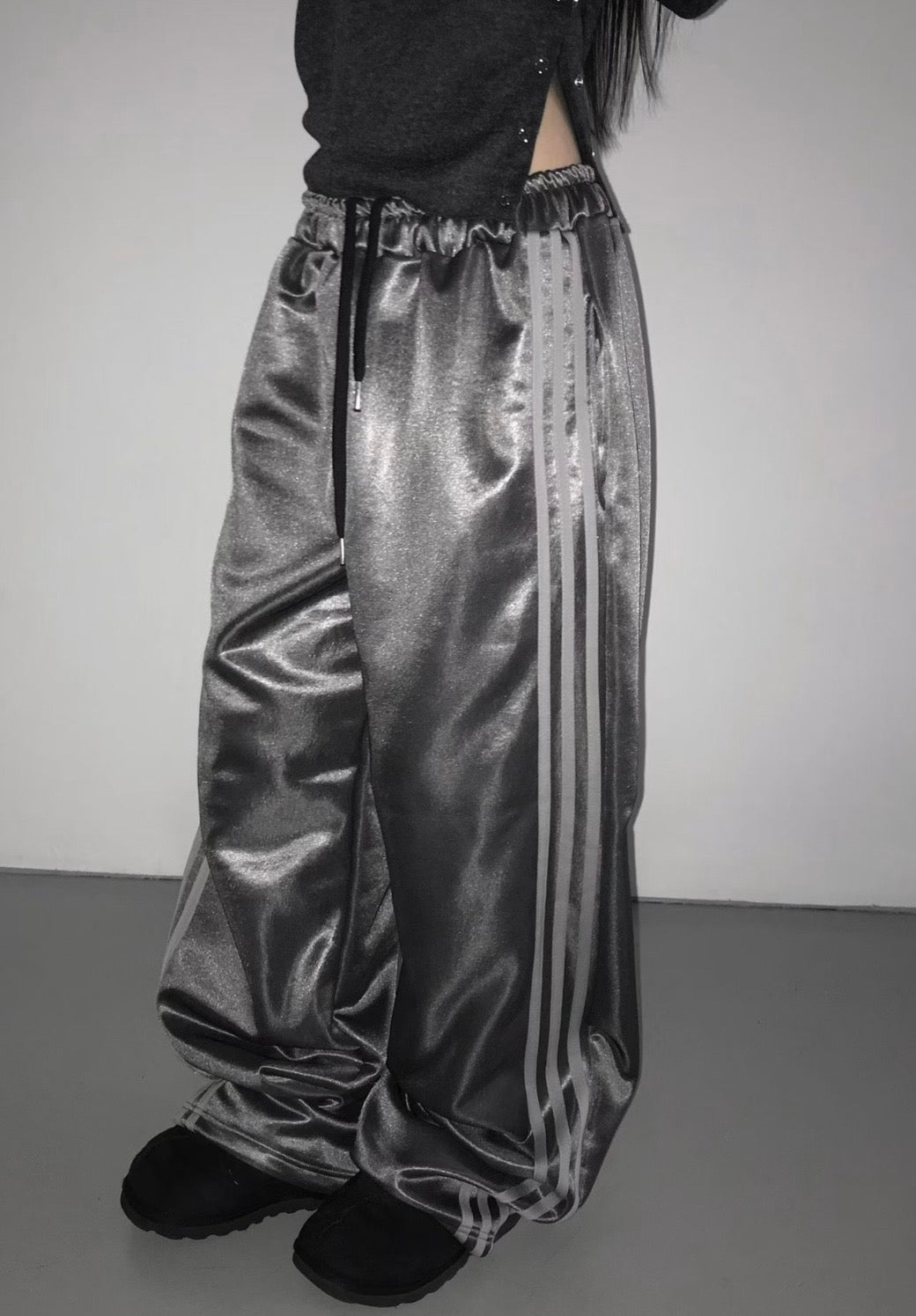 Glossy satin track pants