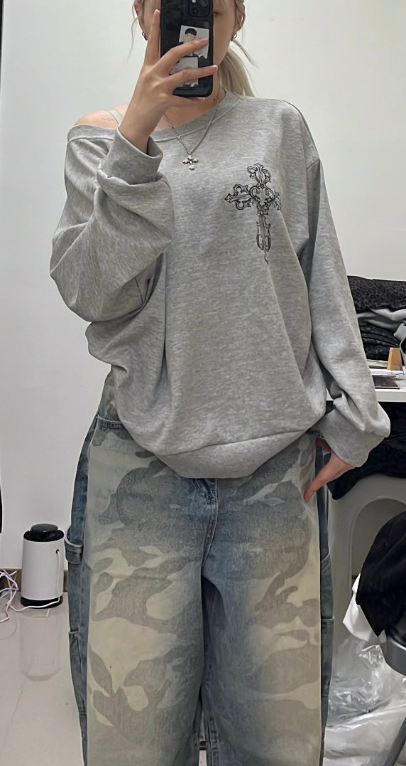 Crossed paths off-shoulder hoodie✝️