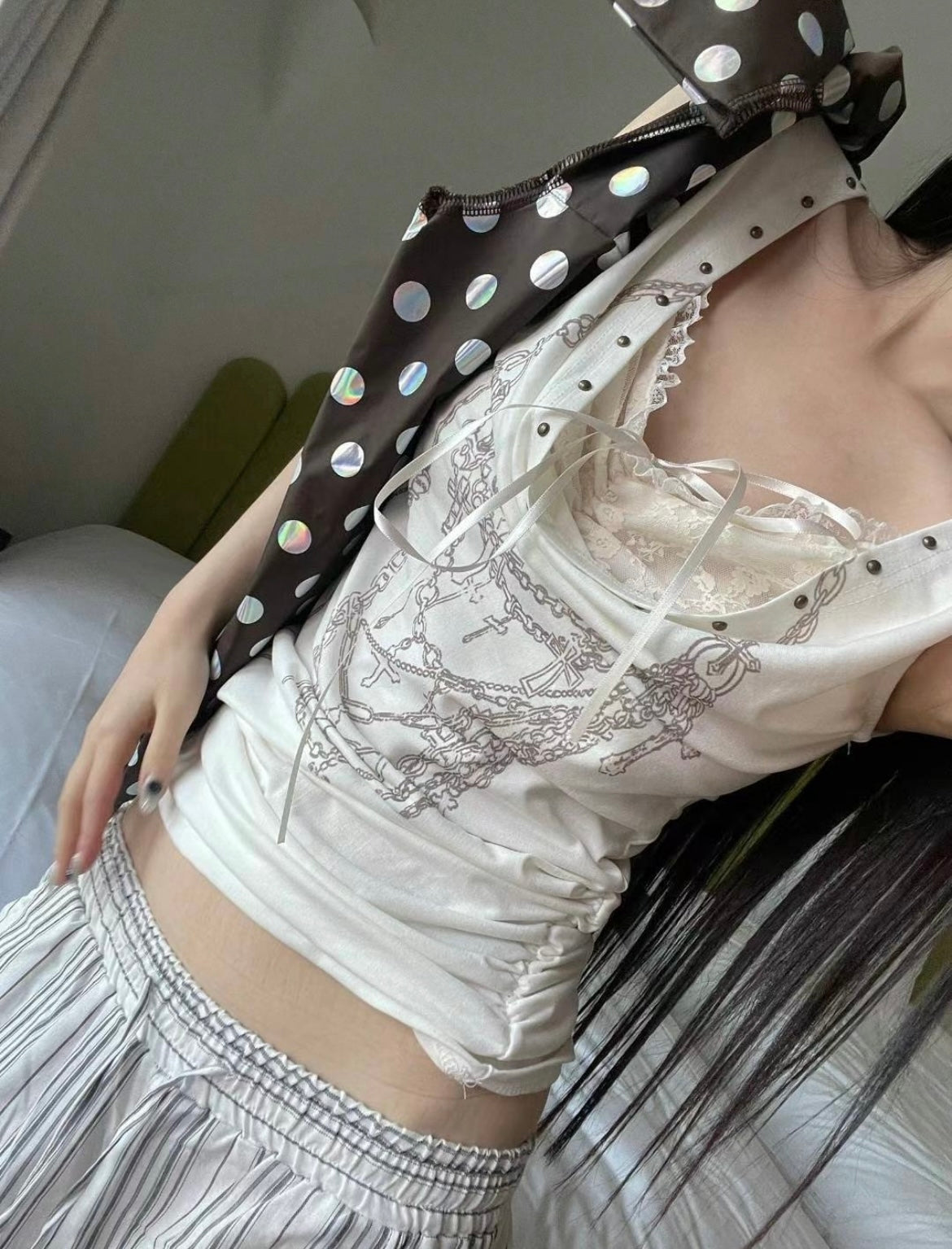 Chain ribbon sleeveless top🎀