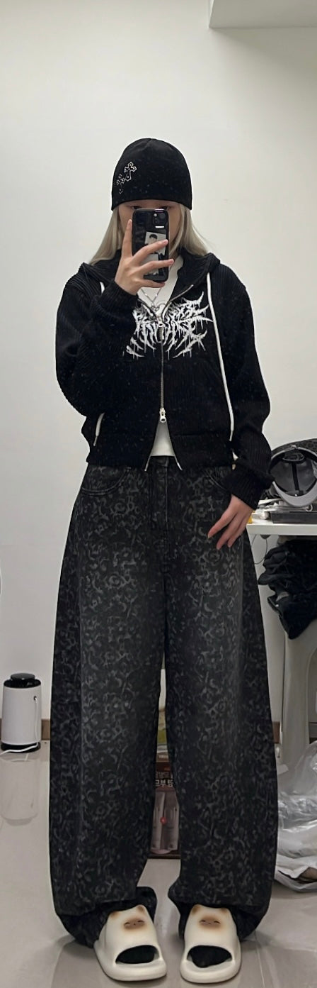 Black leopard print wide-leg pants🖤