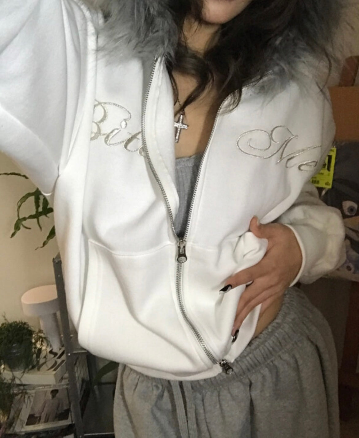 Bite me fur hood zip-up