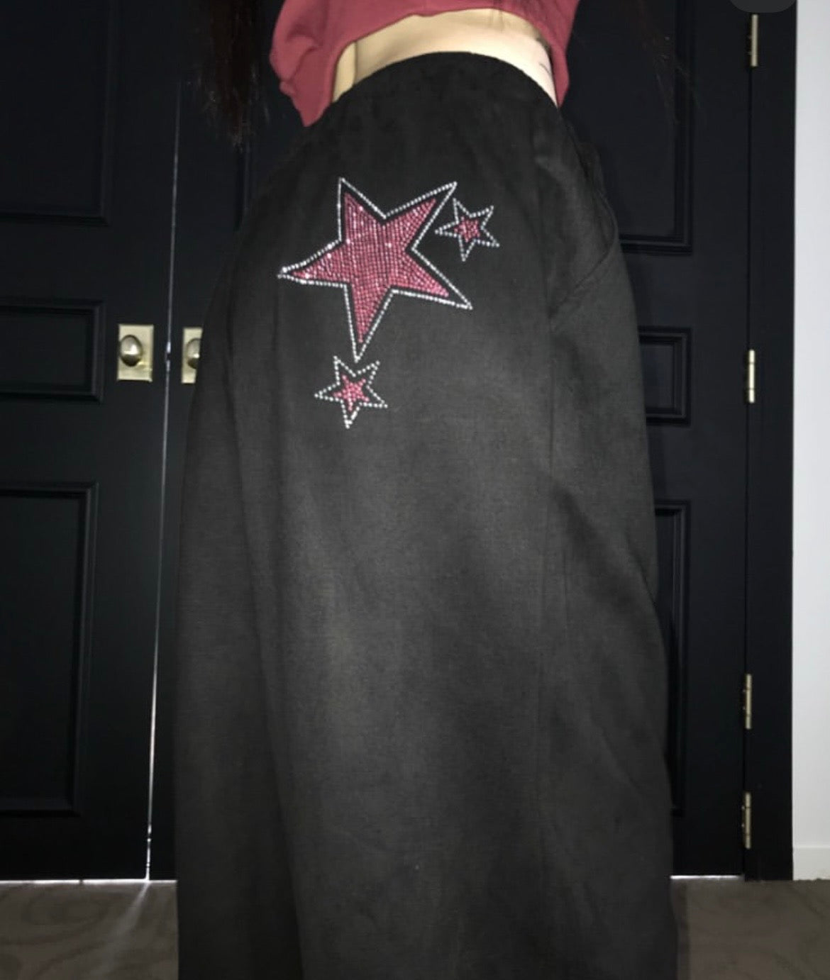 Cross charm suede-effect drawstring pants