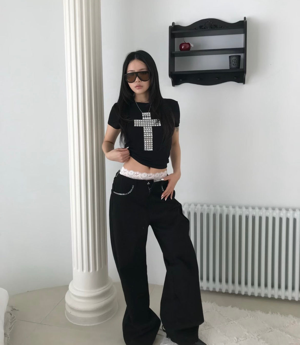 Rhinestone square crop top✝️